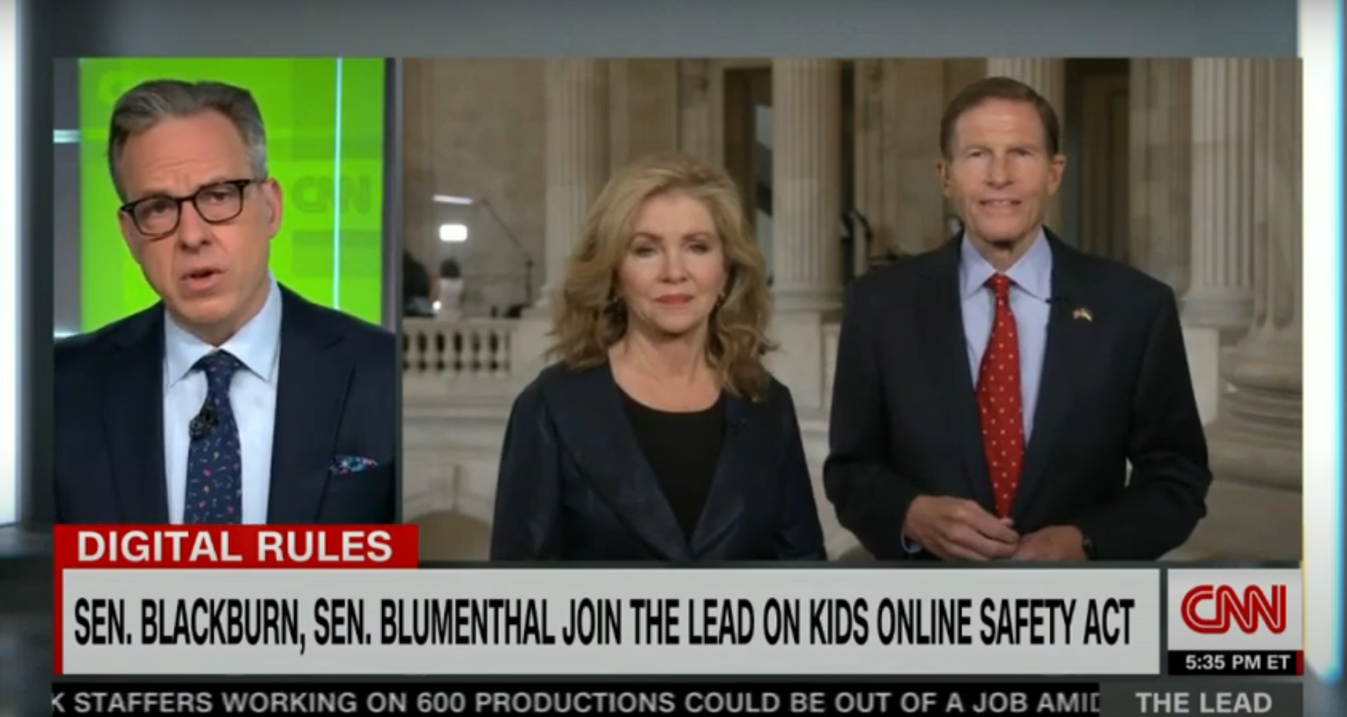 Blumenthal and Blackburn appeared on CNN, CBS This Morning, CNBC, Fox News, and GMA3 on ABC to discuss the bipartisan legislation. Blumenthal also appeared on MSNBC.